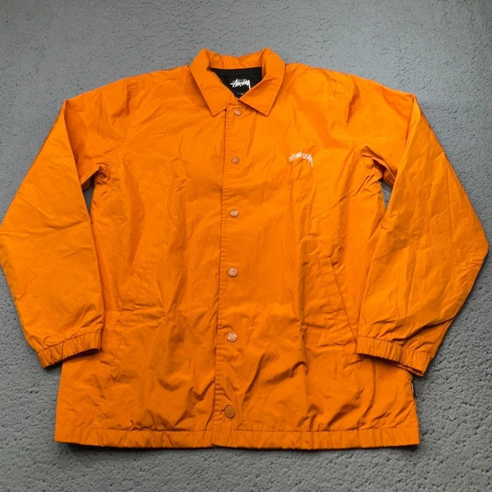 Stussy Jacket Mens Extra Small Orange Full Snap Coach‎ Windbreaker Streetwear - Picture 2 of 14